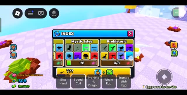 Index showing Mystic Isles and Prehistoric bands
