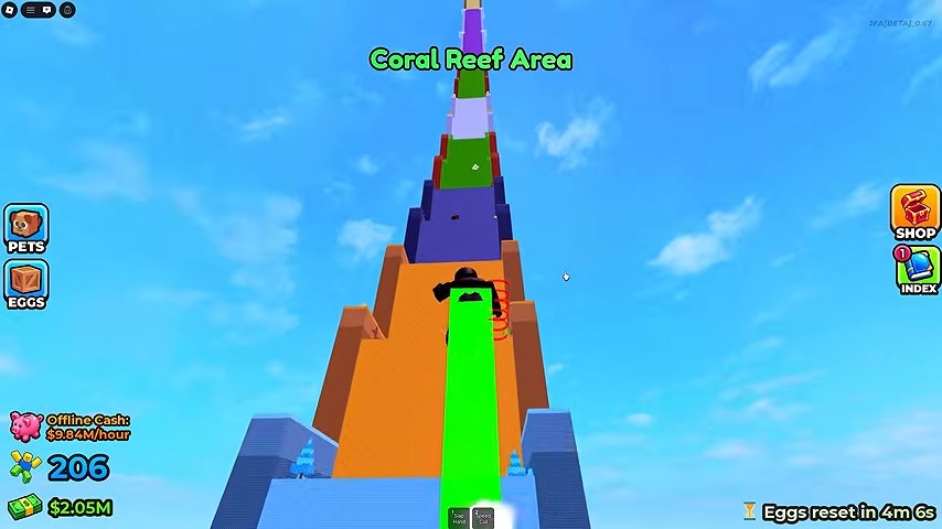 Coral Reef Area label on the colored climb ladder with Eggs reset timer